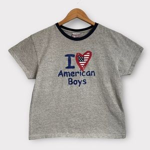 Vintage Y2K I Love American Boys Baby Tee XL 4th of July Americana